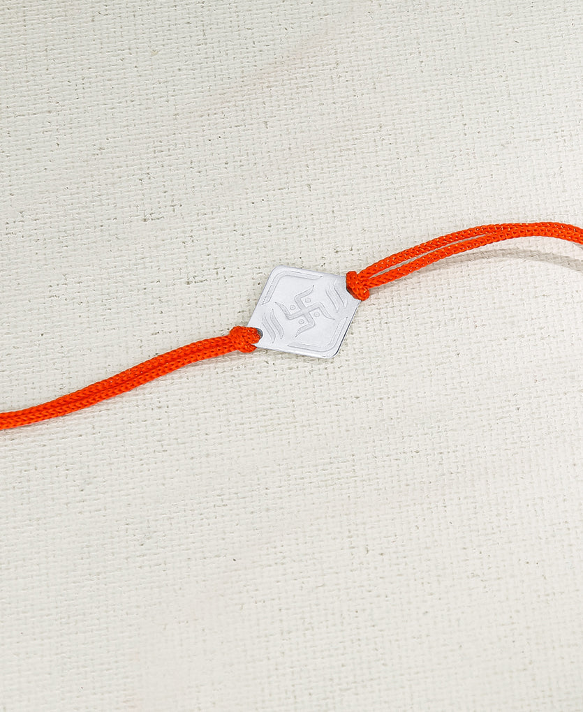 Diamond Shape Swastik Silver Rakhi Bracelet
