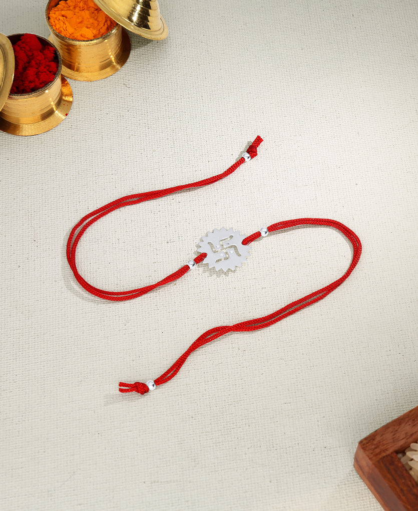 Swastik Silver Rakhi Bracelet