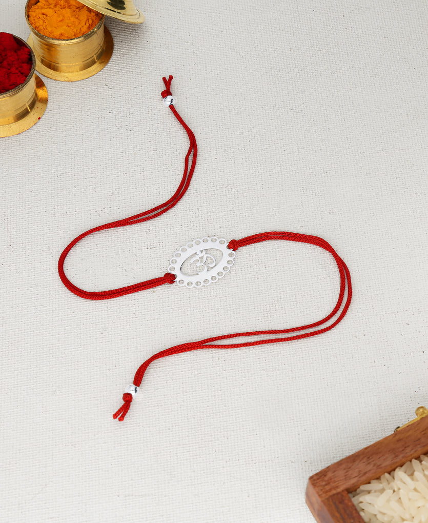 Devotee Om Silver Rakhi Bracelet