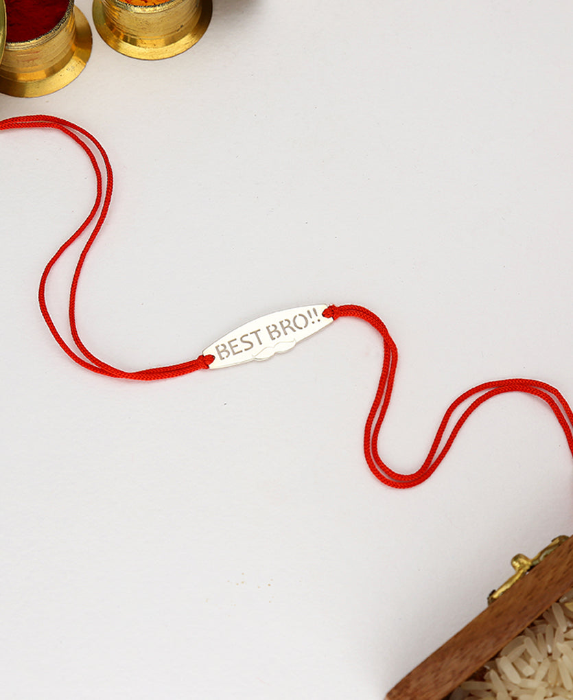 Best Bro Silver Rakhi Bracelet Red