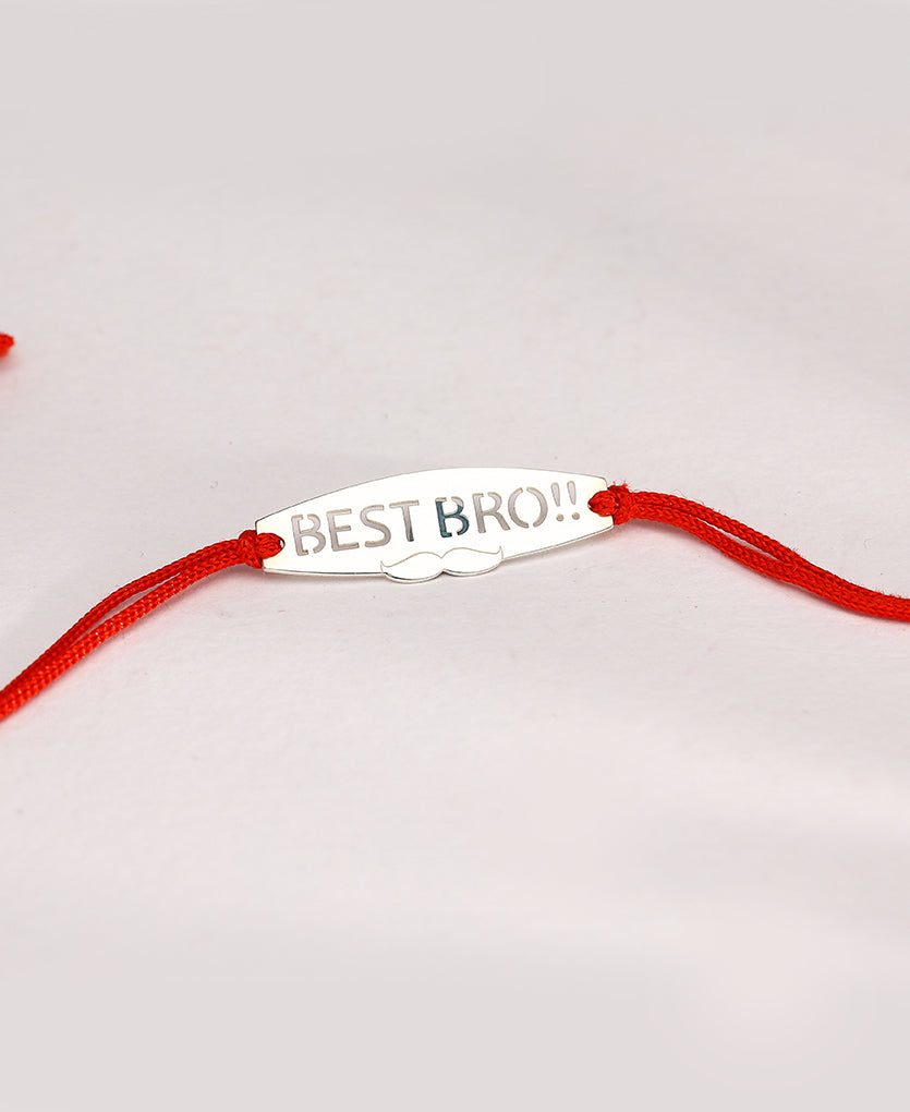 Best Bro Silver Rakhi Bracelet Red