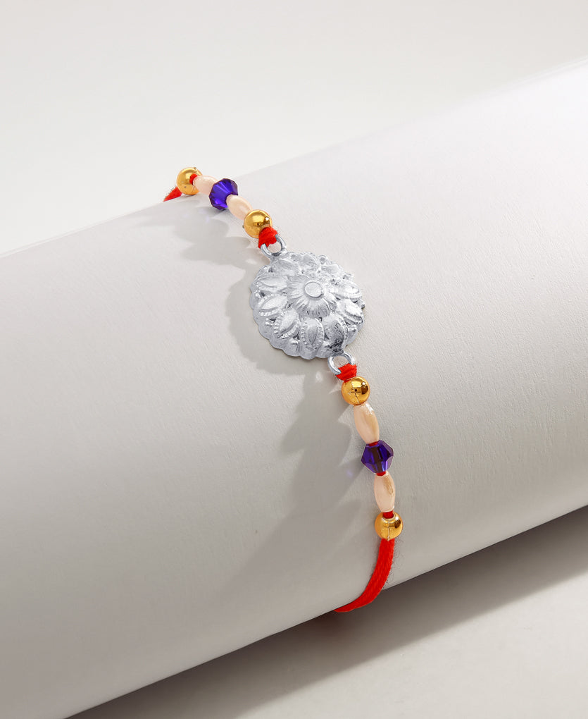 Moonlit Motif Silver Rakhi Bracelet