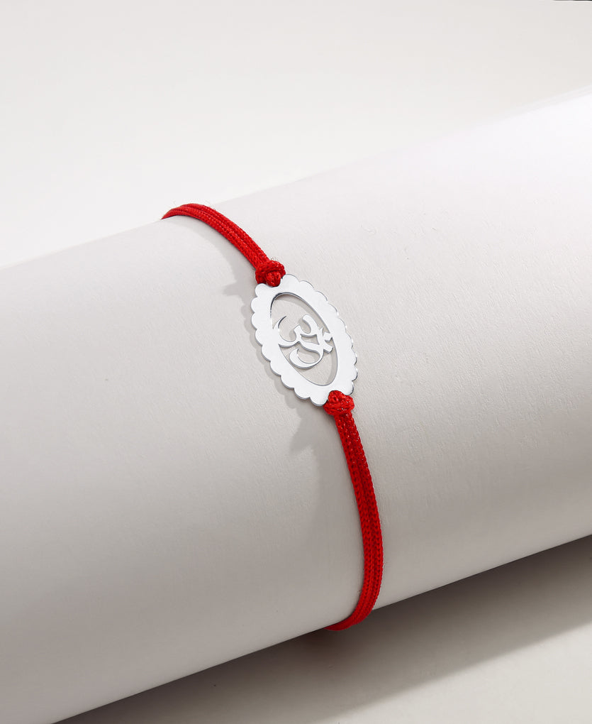 Oval Om Silver Rakhi Bracelet