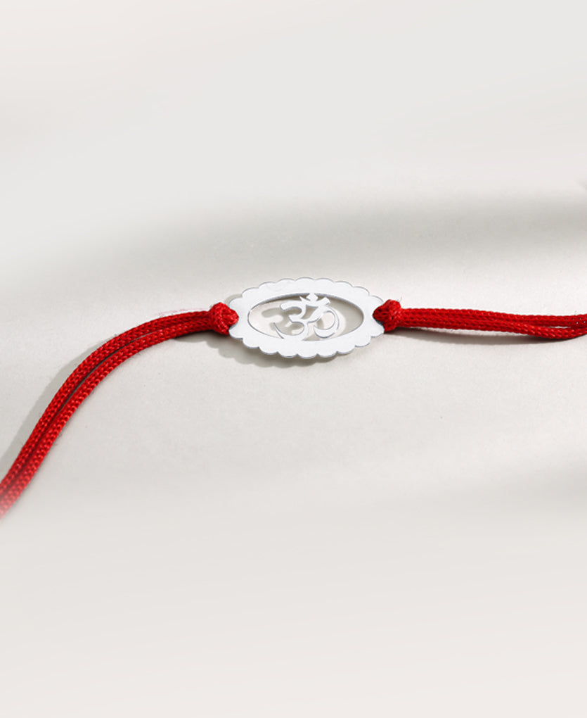 Oval Om Silver Rakhi Bracelet
