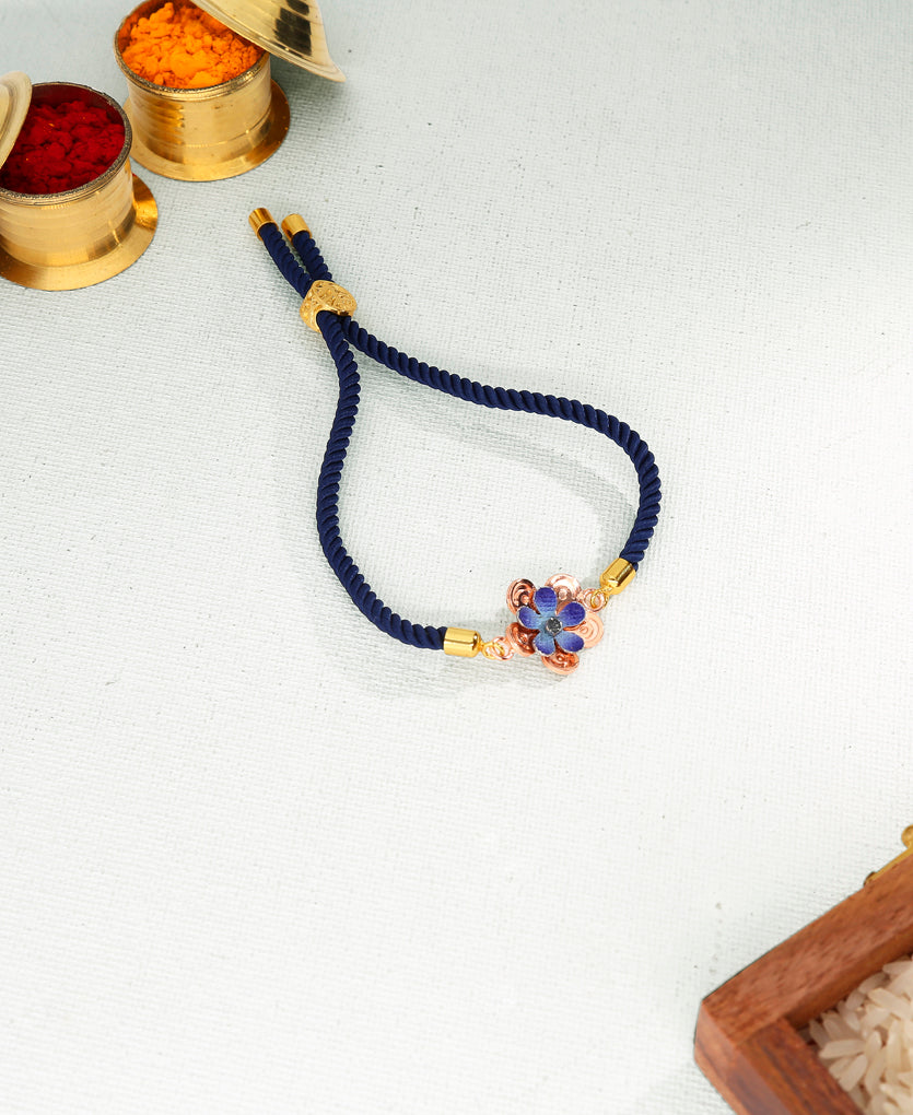 Blue Flora Silver Rakhi Bracelet