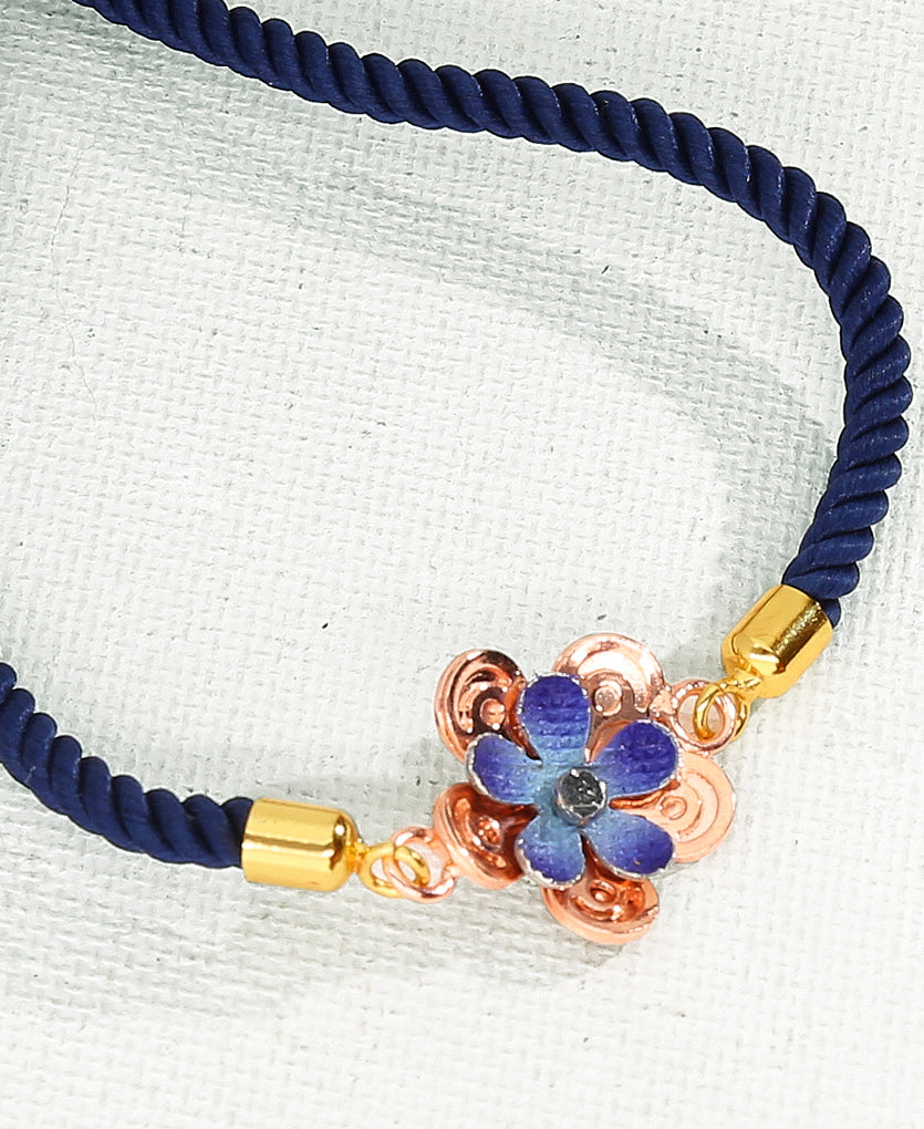 Blue Flora Silver Rakhi Bracelet