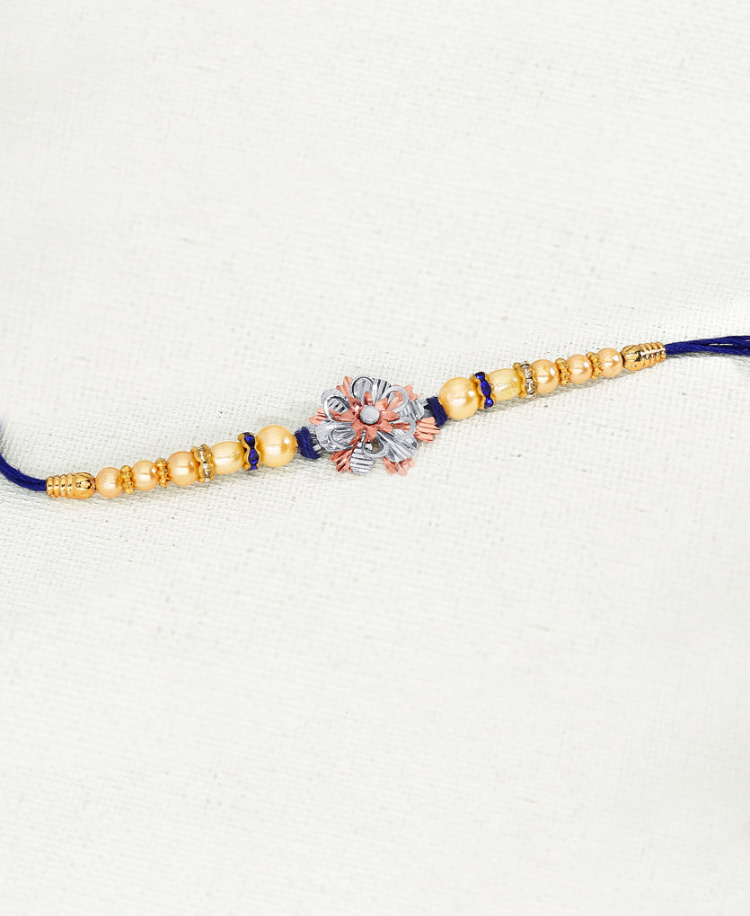 Floral Silver Rakhi Bracelet Blue