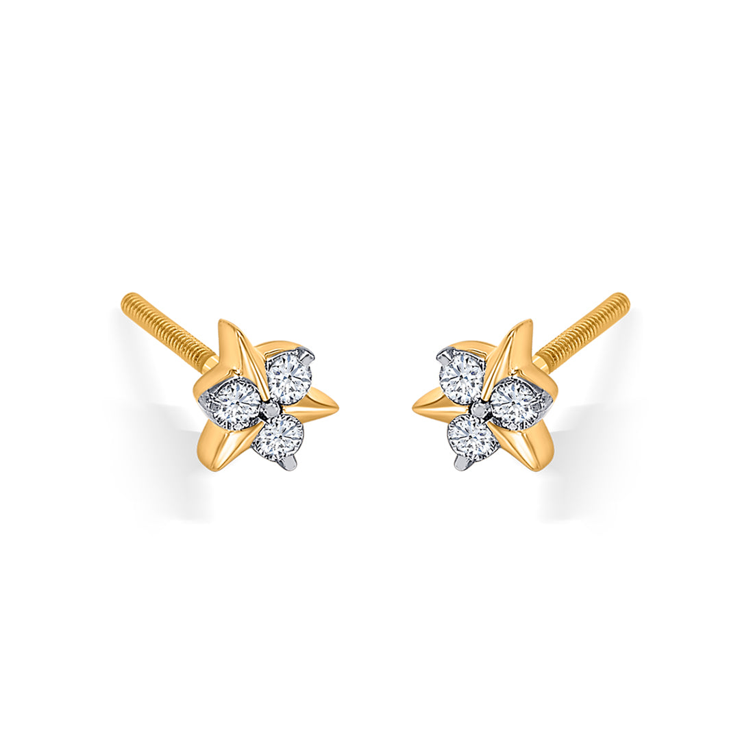 frostflower gold & diamond stud earring for women