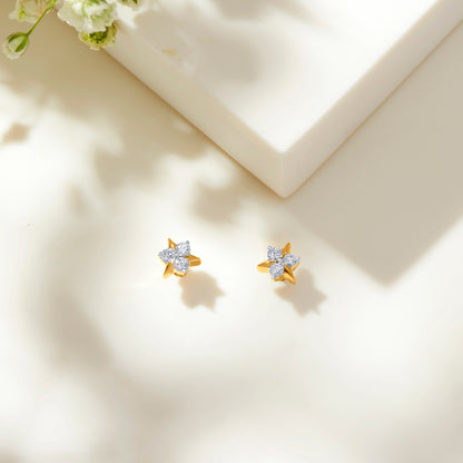 Frostflower Gold & Diamond Stud Earring For Women