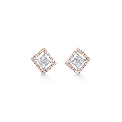 Crystal Edge Gold & Diamond Stud Earring For Women