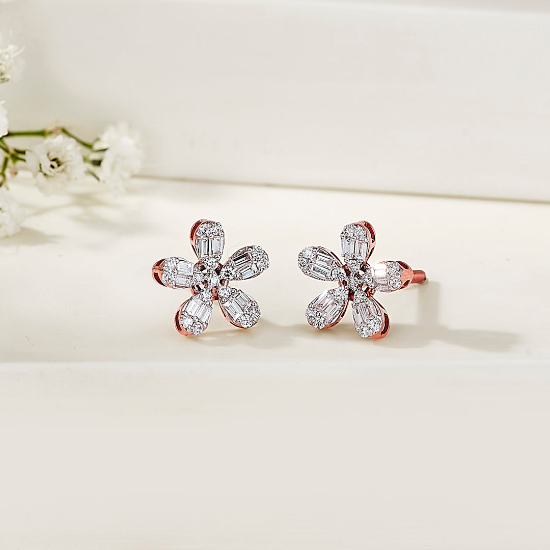 Sunlit Blossom Gold & Diamond Stud Earring For Women