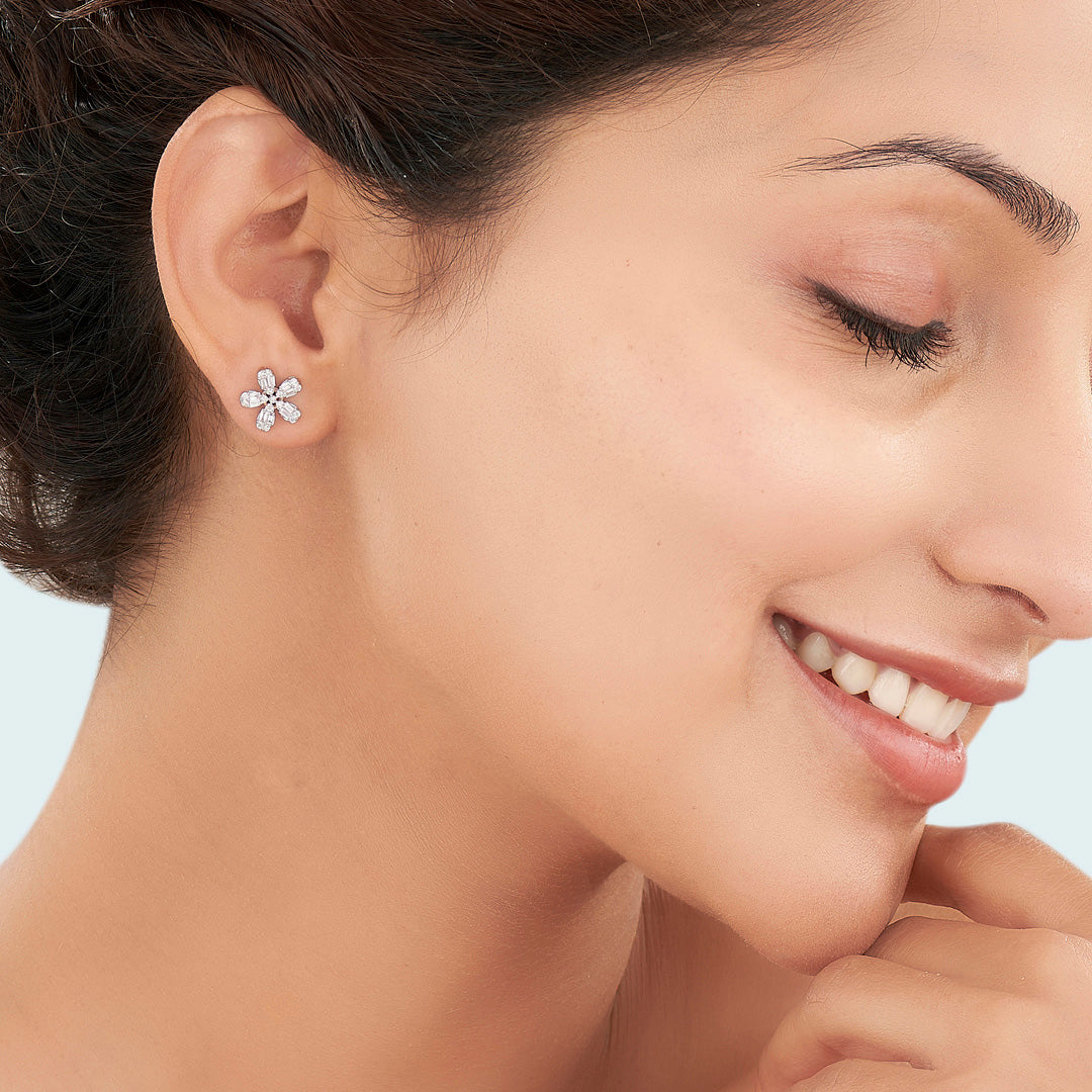 Sunlit Blossom Gold & Diamond Stud Earring For Women