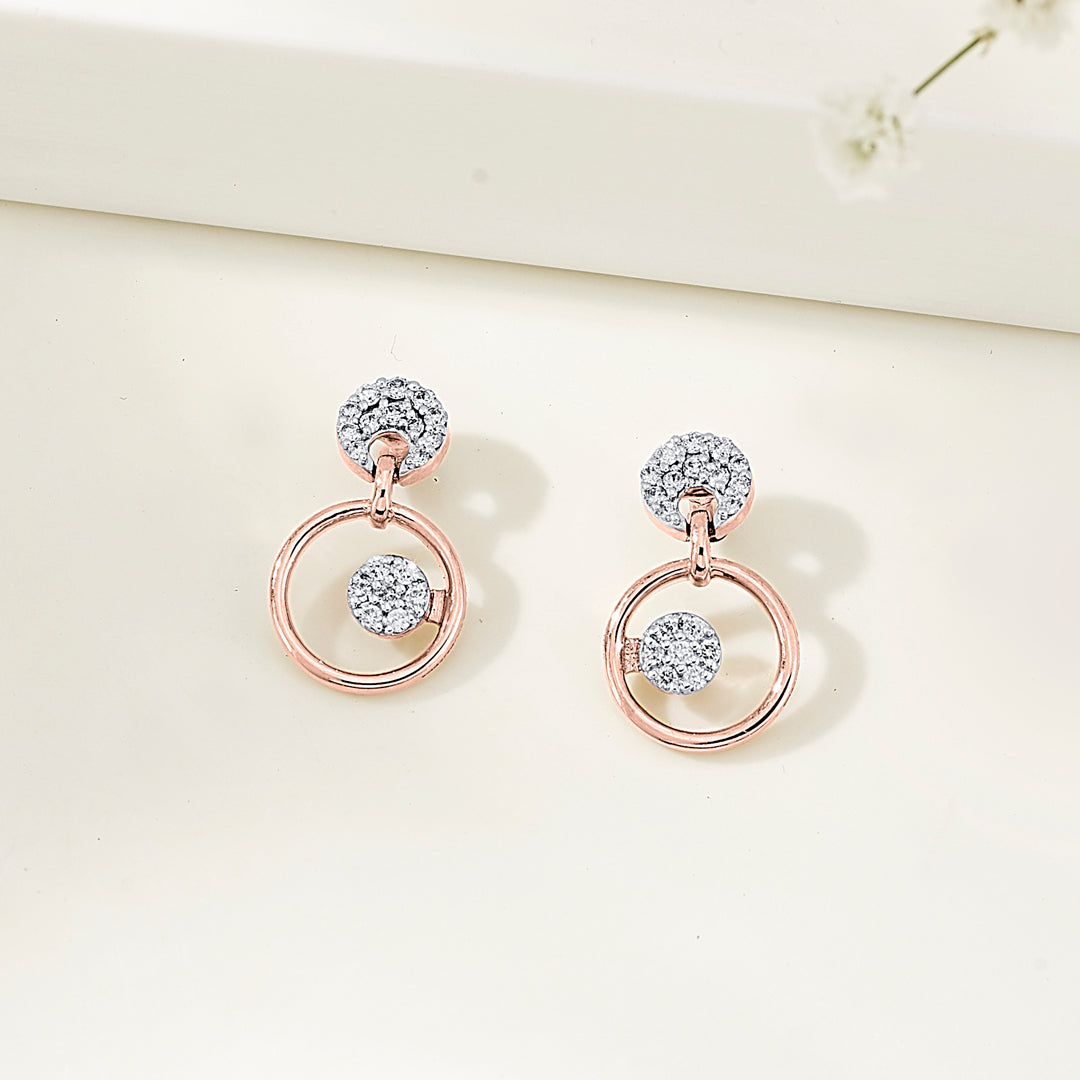 Orbital Spark Rose Gold Dangler Diamond Earring For Women
