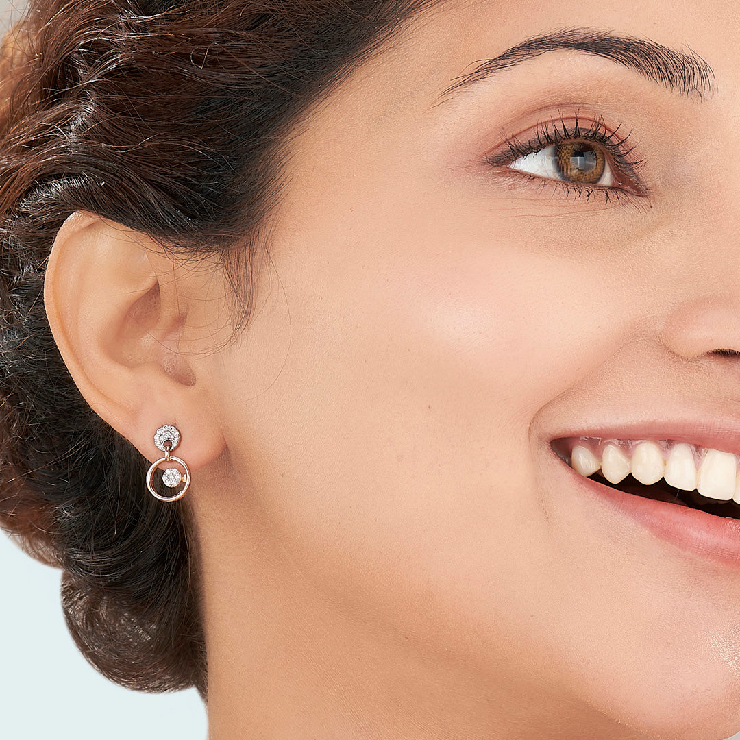 Orbital Spark Rose Gold Dangler Diamond Earring For Women