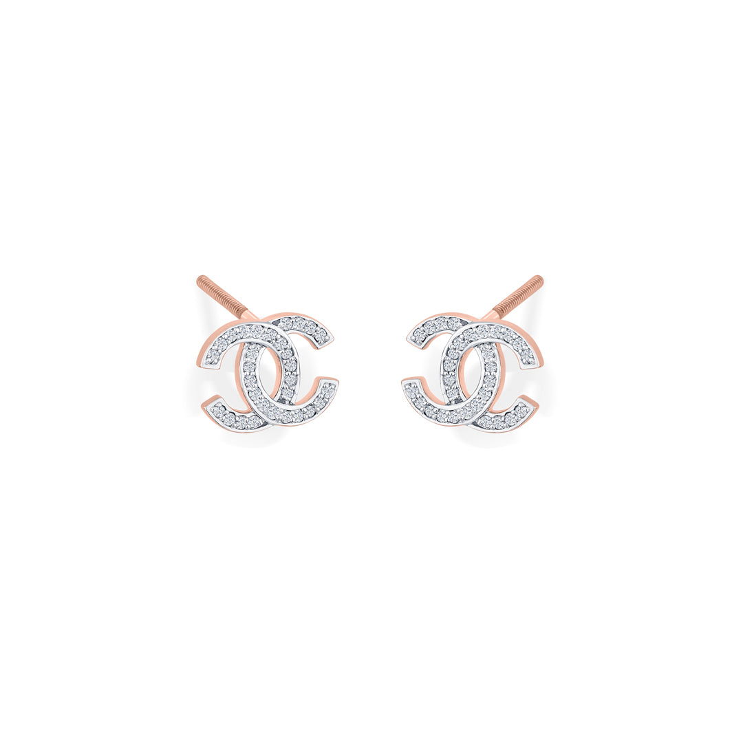 entwined charm gold & diamond stud earring for woman