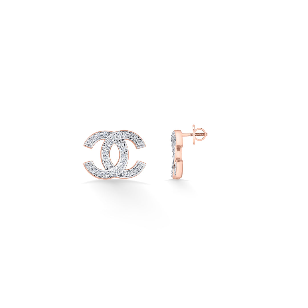 entwined charm gold & diamond stud earring for woman