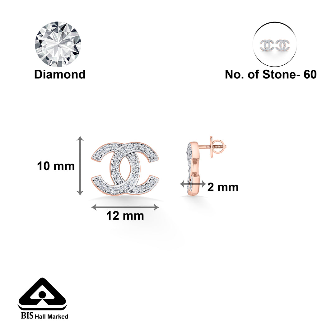 entwined charm gold & diamond stud earring for woman