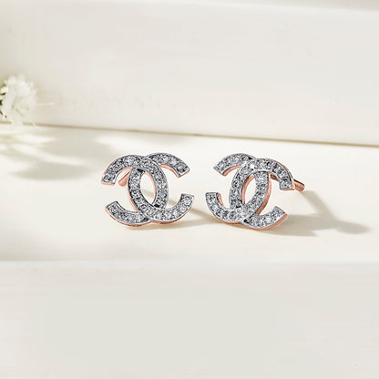 Entwined Charm Gold & Diamond Stud Earring For Woman