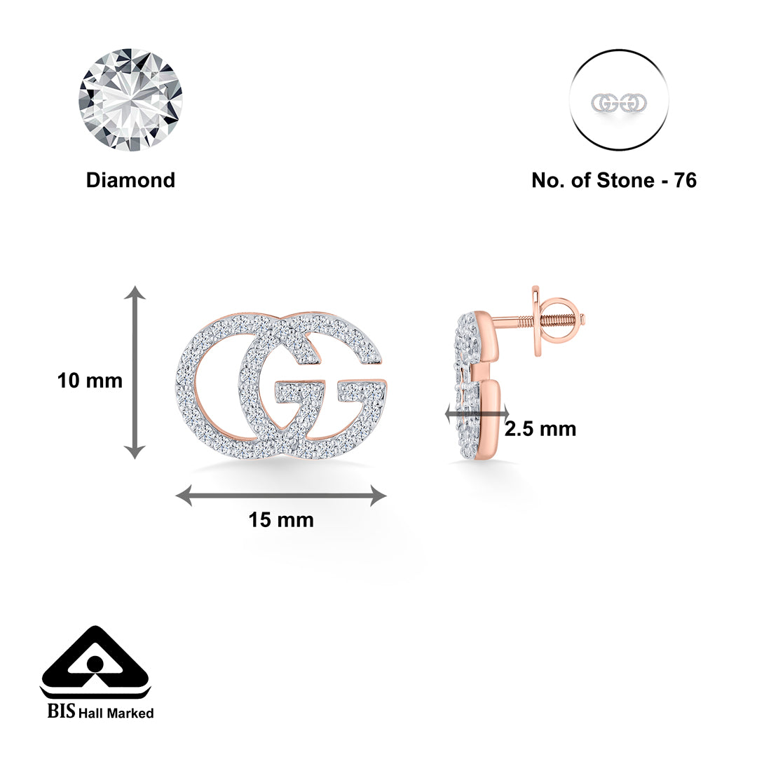 glitz grace rose gold stud diamond earring for woman